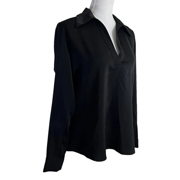 Aqua Black Collared Top Size Small Long Sleeves Polyester Neutral Blouse Office - Picture 2 of 5